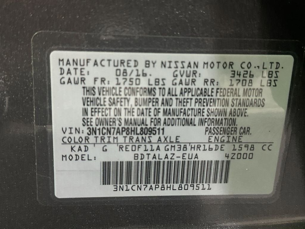 2017 Nissan Versa 1.6 S Plus